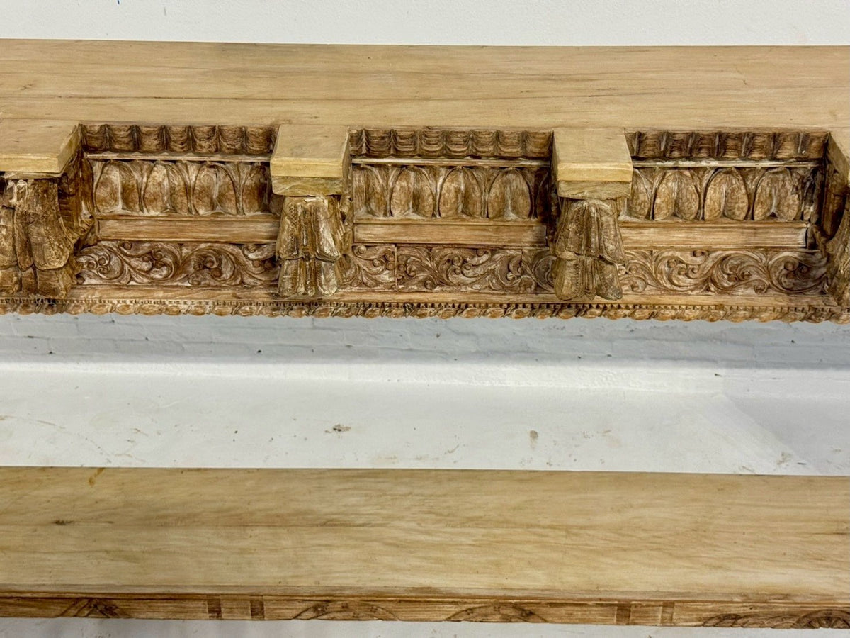 Karigari Handcarved Console Table – Handcarved Front Console Table with Open Shelf W244 x D45 x H93 cm - RIVO HOMES