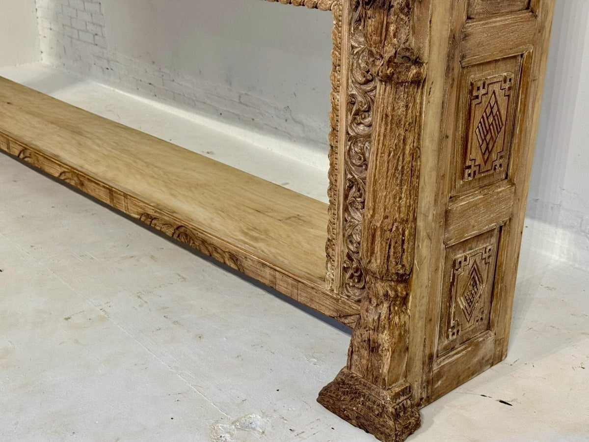 Karigari Handcarved Console Table – Handcarved Front Console Table with Open Shelf W244 x D45 x H93 cm - RIVO HOMES