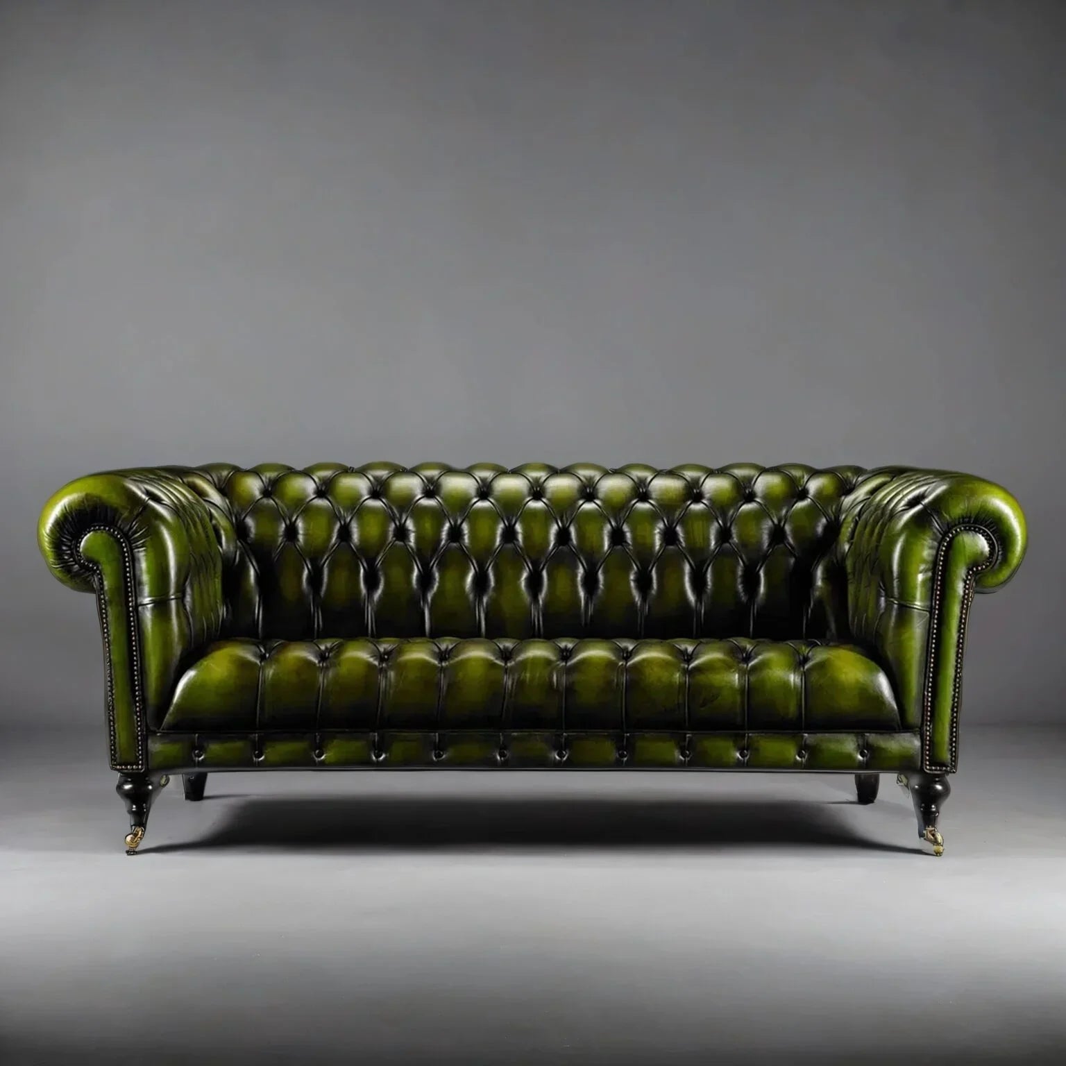 Emerald Elegance Chesterfield 3-Seater Leather Sofa – Handcrafted Comfort by RIVO HOMES