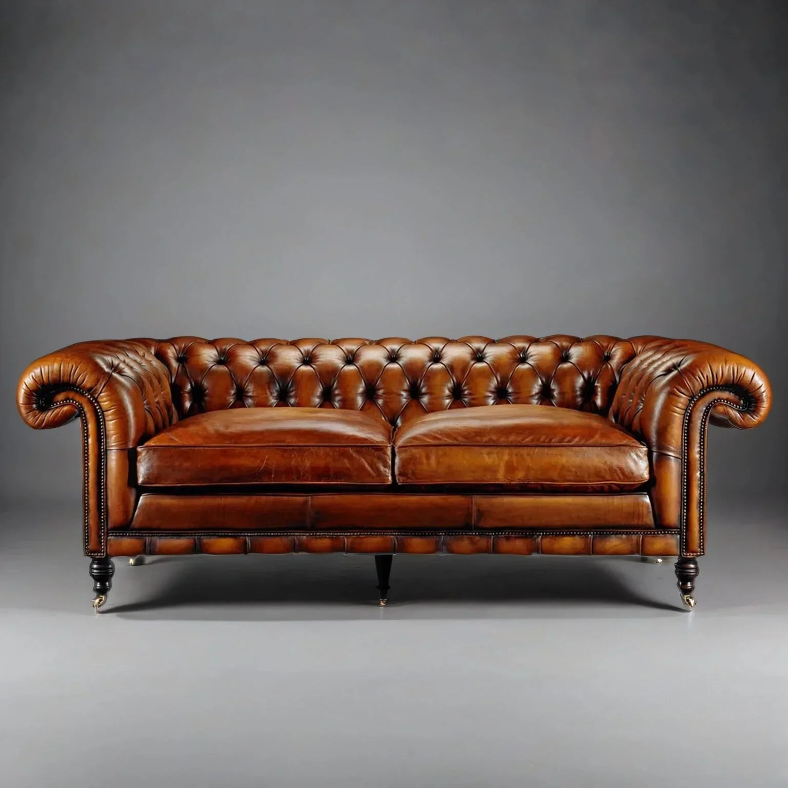 Chancellor Classic Brown Leather 3-Seater Sofa – Handcrafted Comfort by RIVO HOMES