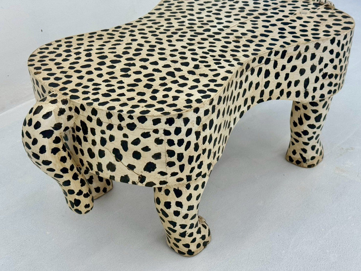 Leopard Carved Table – Leopard Shape Table with Hand-Carved Snow Leopard Design W120 x D60 x H45 cm - RIVO HOMES