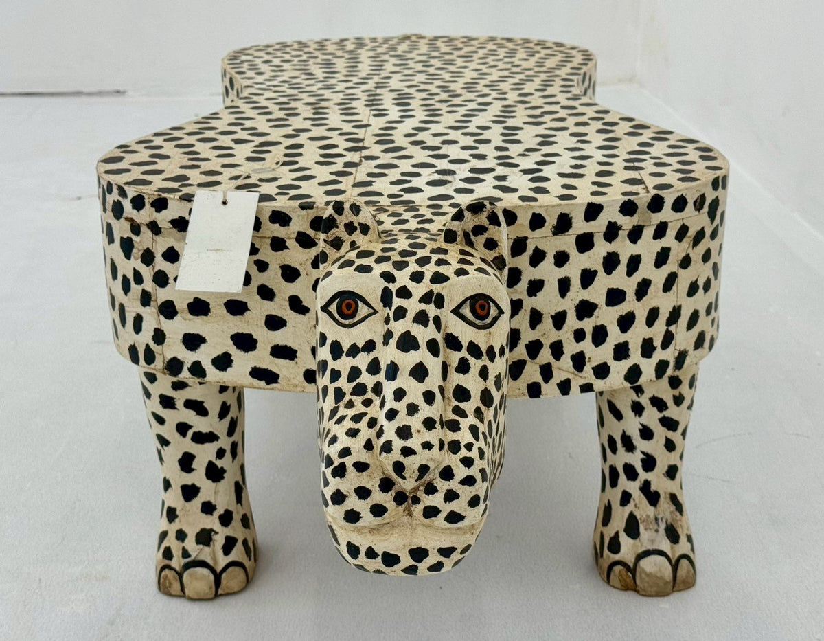 Leopard Carved Table – Leopard Shape Table with Hand-Carved Snow Leopard Design W120 x D60 x H45 cm - RIVO HOMES