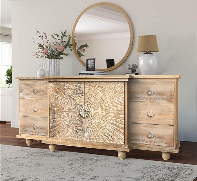 mango wood sideboard, white sideboard, carved sideboard, sunburst sideboard, farmhouse sideboard, storage cabinet, hand carved furniture, solid wood sideboard, buffet cabinet, accent cabinet, living room storage, hallway cabinet, bedroom storage, statement sideboard, handmade sideboard, artisan made cabinet, premium wood furniture, quality furniture, durable cabinet, sturdy sideboard, timeless furniture, elegant sideboard, unique cabinet, sculptural sideboard, focal piece cabinet, handcrafted in india, sust