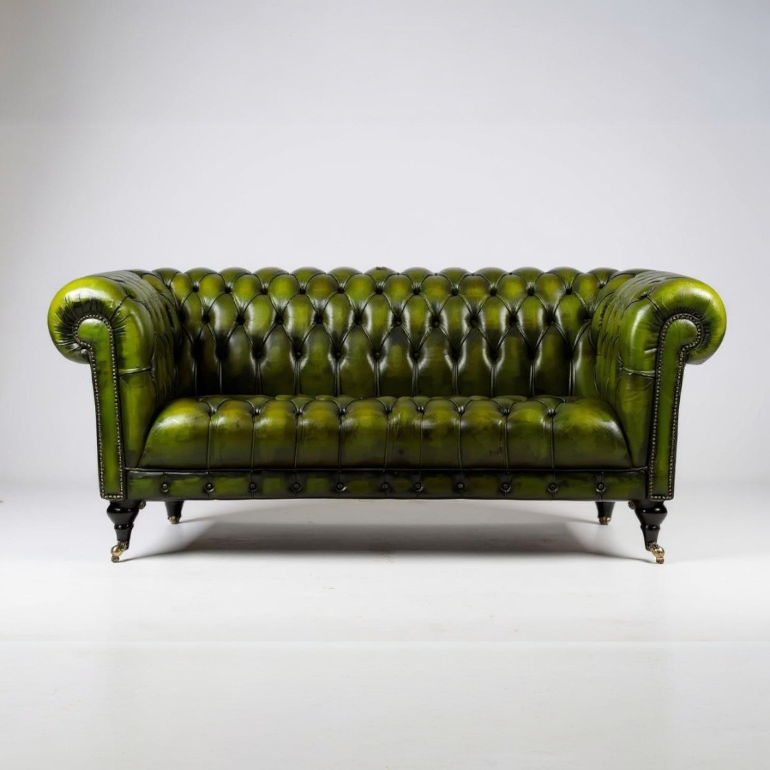 Emerald Elegance Chesterfield 3-Seater Leather Sofa – Handcrafted Comfort by RIVO HOMES