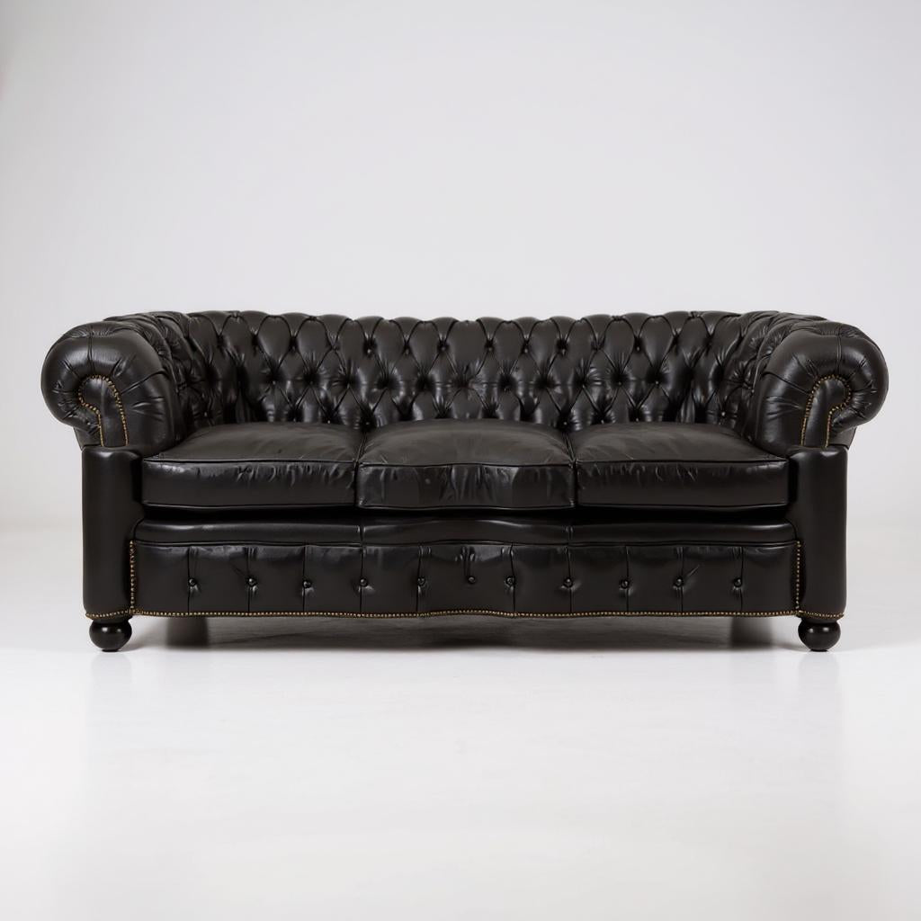Bristol Noir Luxe Leather 3-Seater Sofa – Handcrafted Comfort by RIVO HOMES