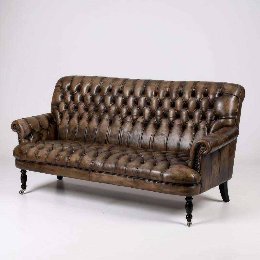 Aristo Slate Hand-Tufted Leather 3-Seater Sofa – Luxury by RIVO HOMES