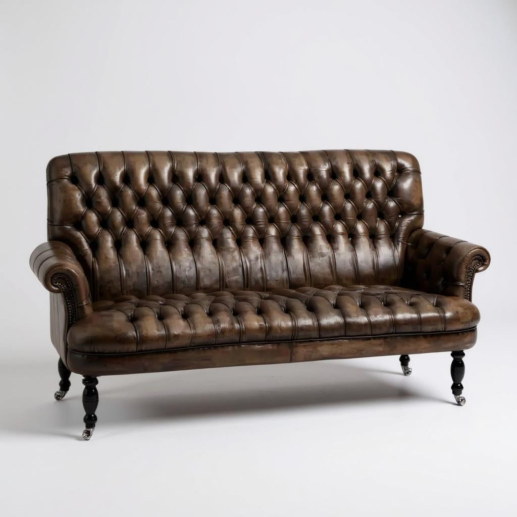 Aristo Slate Hand-Tufted Leather 3-Seater Sofa – Luxury by RIVO HOMES