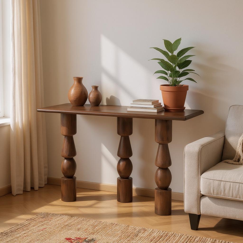 VerveLine Solid Mango Wood Console Table – Chestnut Finish, Handcrafted Entryway Accent by RIVO HOMES