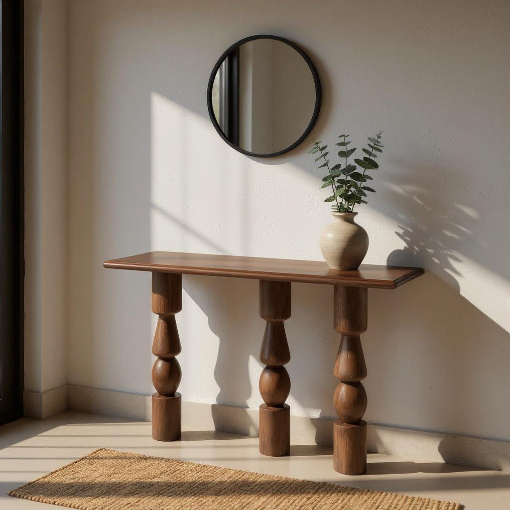 VerveLine Solid Mango Wood Console Table – Chestnut Finish, Handcrafted Entryway Accent by RIVO HOMES