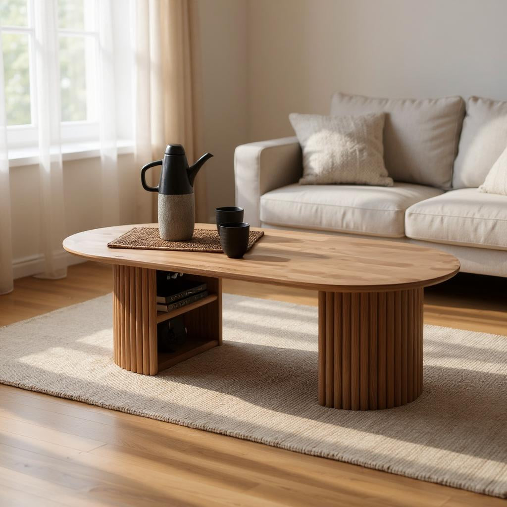 Solid Mango Wood Center Table – Walnut & Honey Finish Options, Handcrafted by RIVO HOMES