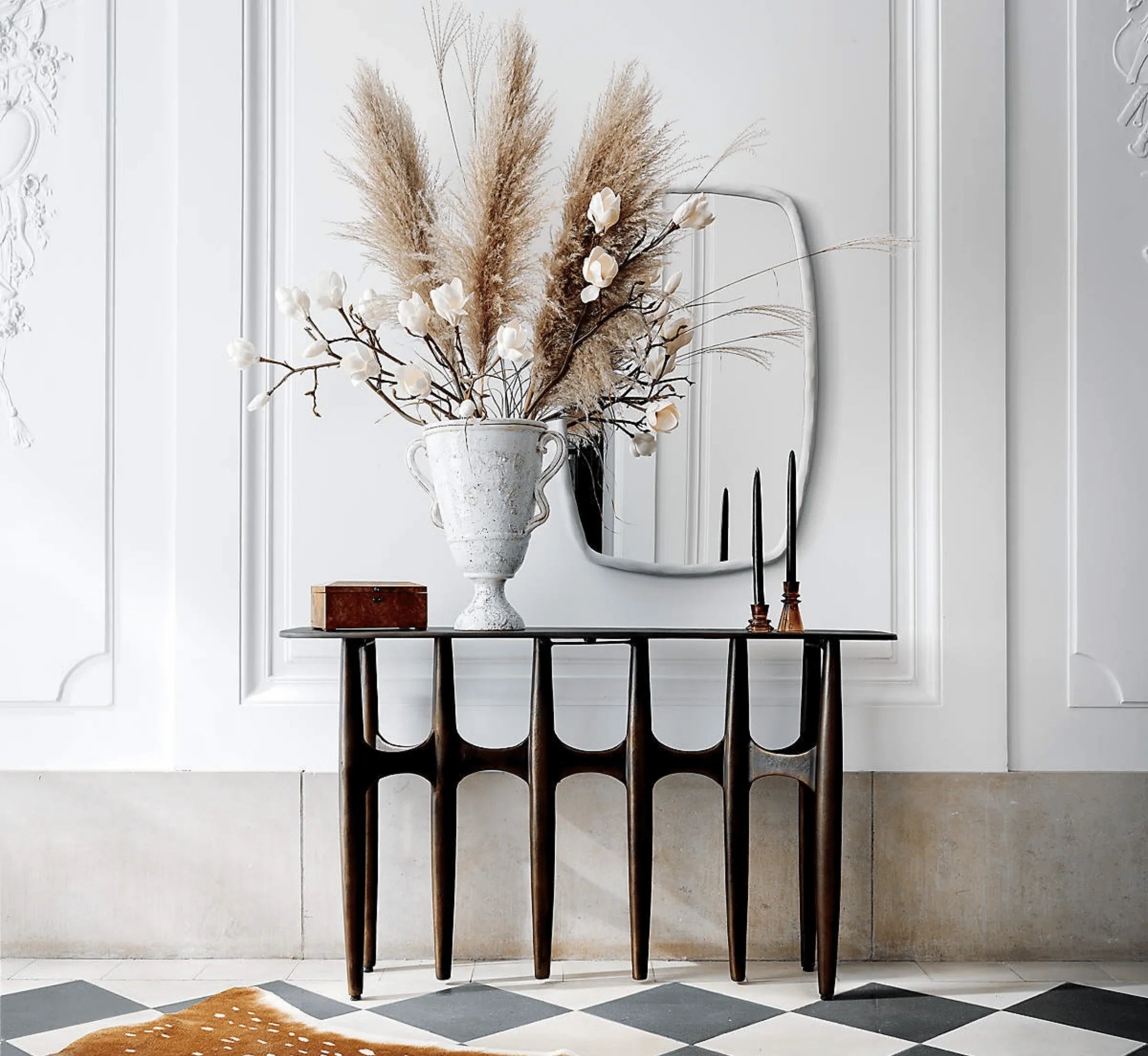 UrbanMoss Solid Mango Wood Console Table – Dark Walnut Finish, Handcrafted by RIVO HOMES