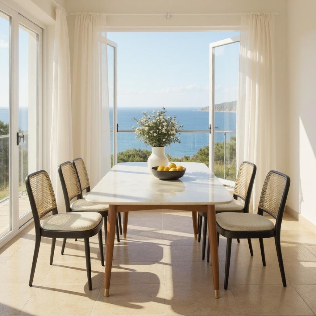 RattanGrove Mango Wood Dining Set with Rattan Chairs – Natural Finish, 4/6/8 Seater by RIVO HOMES