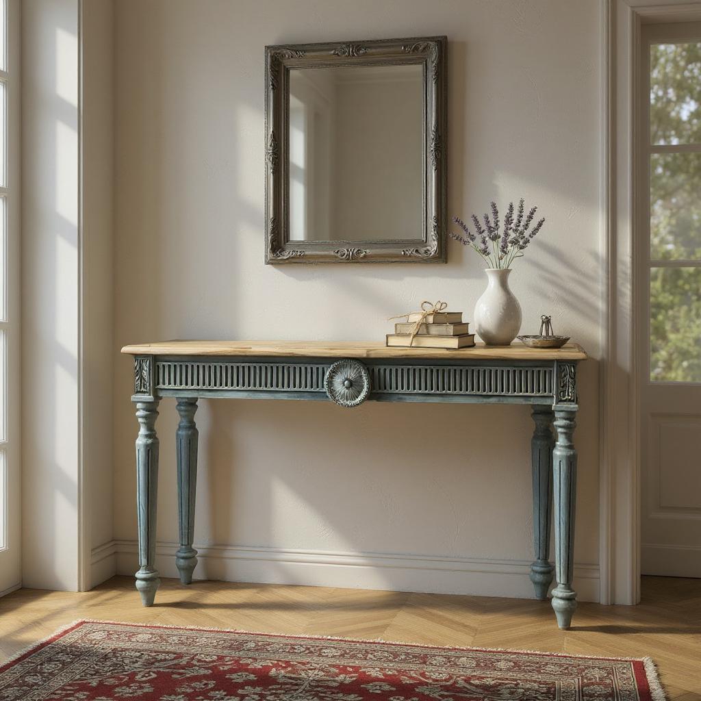 Farmhouse Blue Solid Mango Wood Console Table – Handcrafted Large Entryway Accent byRIVO HOMES