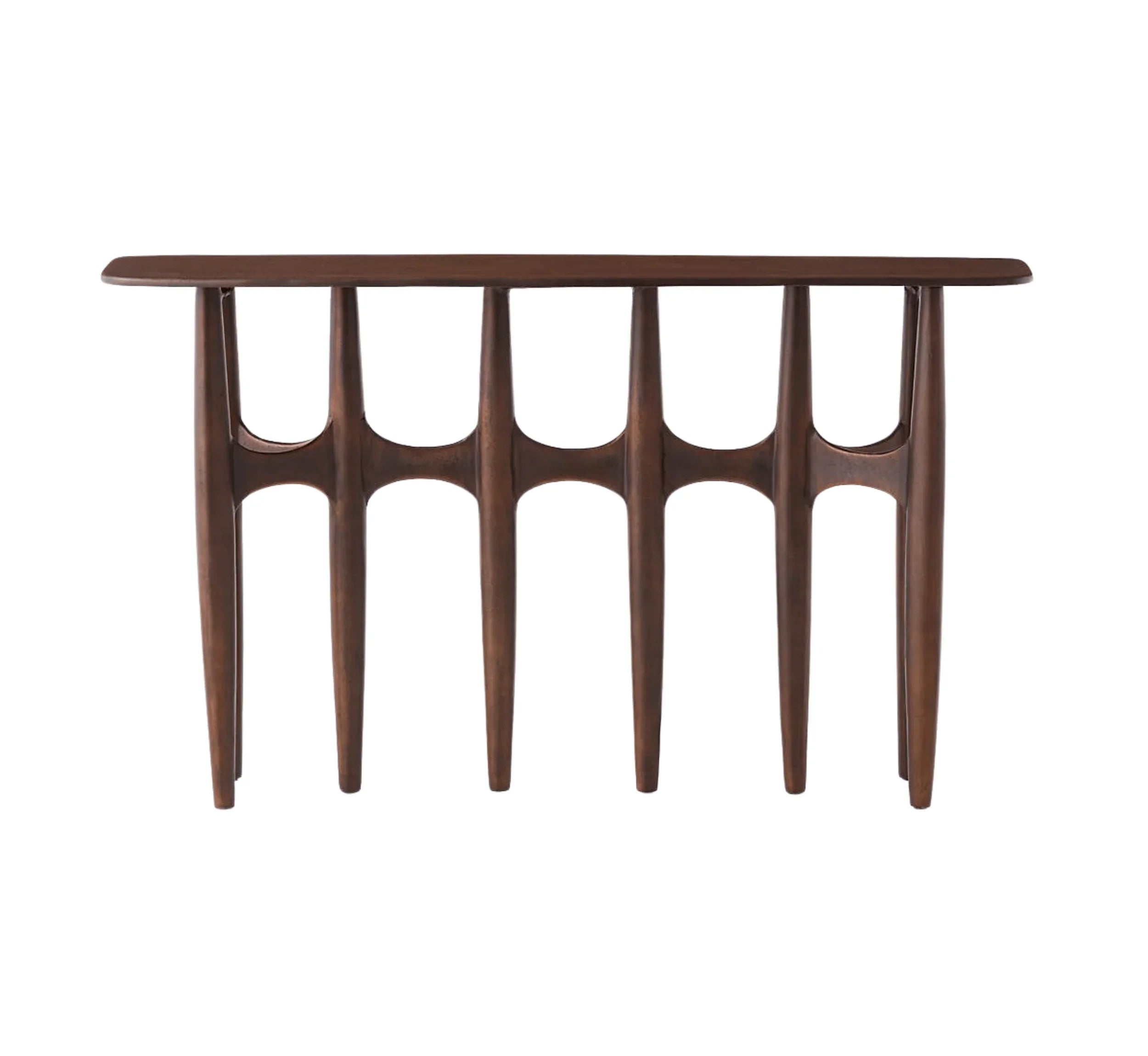 UrbanMoss Solid Mango Wood Console Table – Dark Walnut Finish, Handcrafted by RIVO HOMES