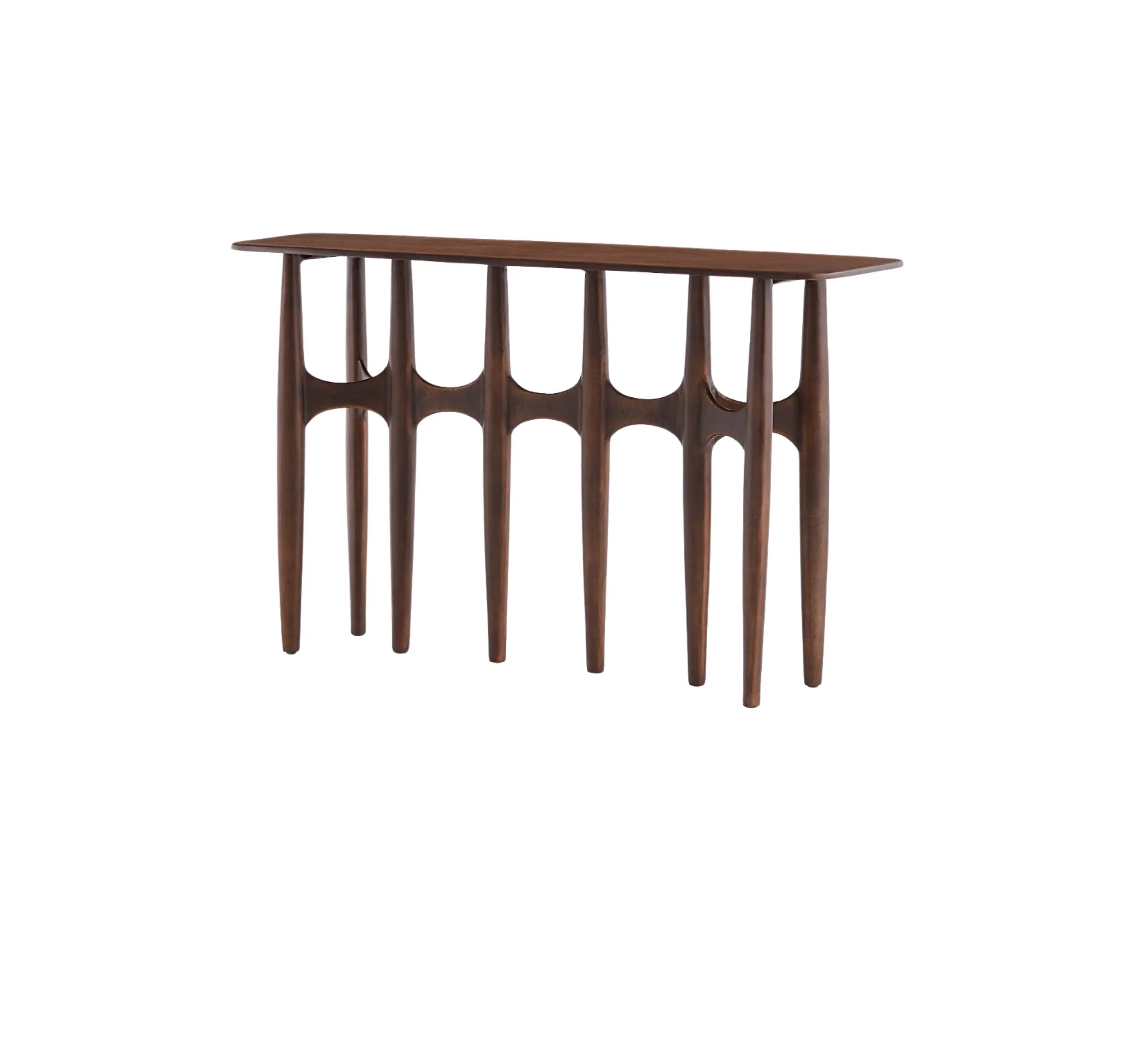 UrbanMoss Solid Mango Wood Console Table – Dark Walnut Finish, Handcrafted by RIVO HOMES