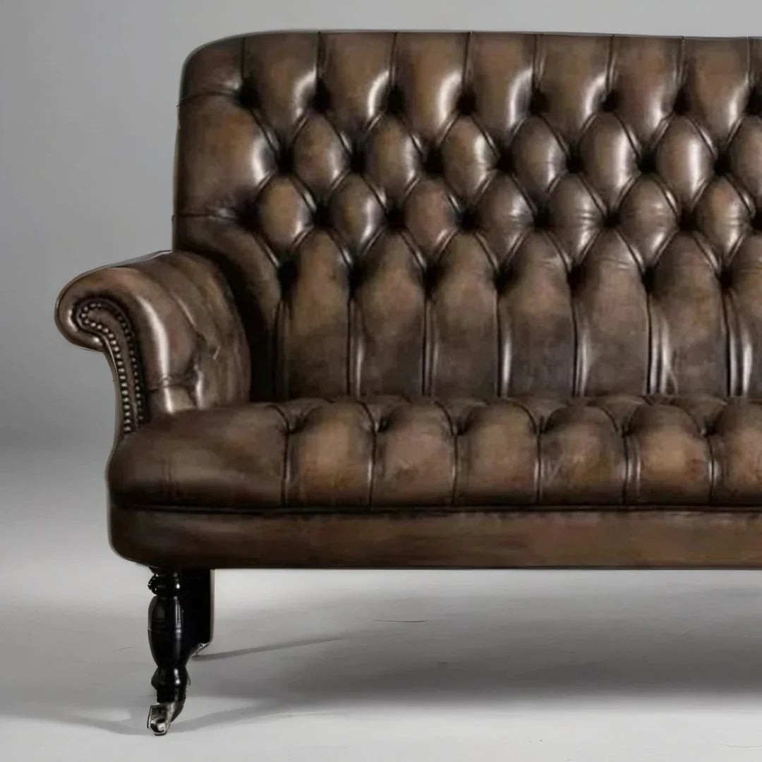 Aristo Slate Hand-Tufted Leather 3-Seater Sofa – Luxury by RIVO HOMES