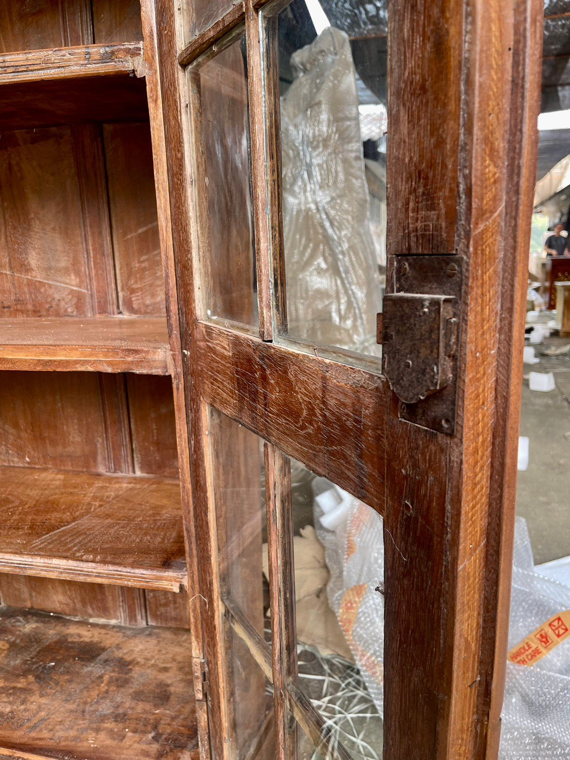 Library Glass Door Cabinet – Glass Paneled Cabinets with Teak Wood and Brass Handles W96 x D39 x H157 cm - RIVO HOMES