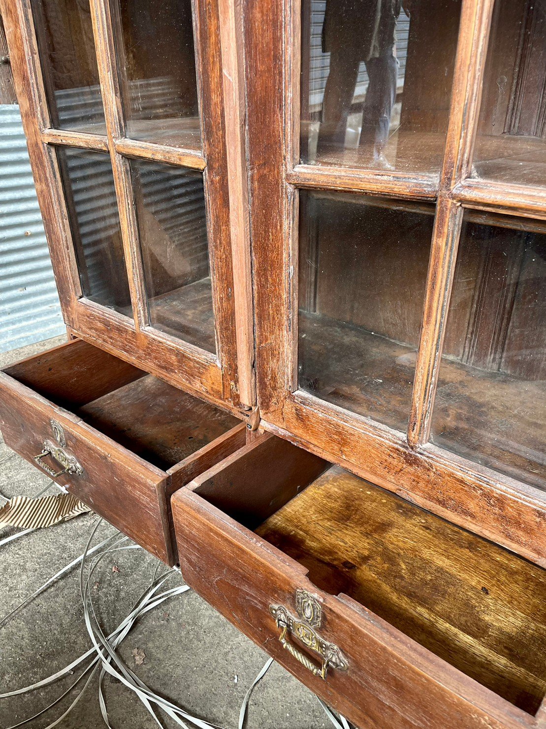 Library Glass Door Cabinet – Glass Paneled Cabinets with Teak Wood and Brass Handles W96 x D39 x H157 cm - RIVO HOMES