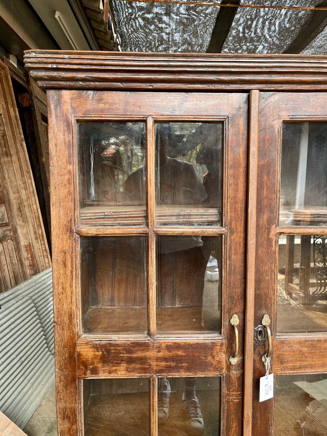 Library Glass Door Cabinet – Glass Paneled Cabinets with Teak Wood and Brass Handles W96 x D39 x H157 cm - RIVO HOMES