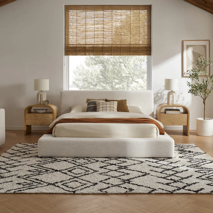 linen headboard bed