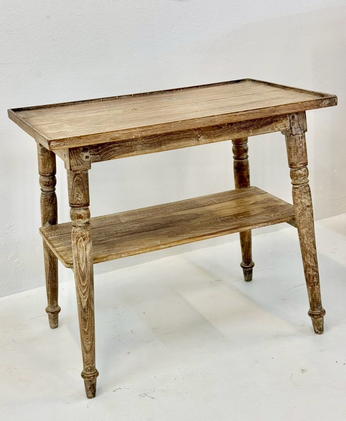 Lisbon Side Table – 68 cm Rustic Antique Wooden Two-Tier End Table, Turned Legs - RIVO HOMES