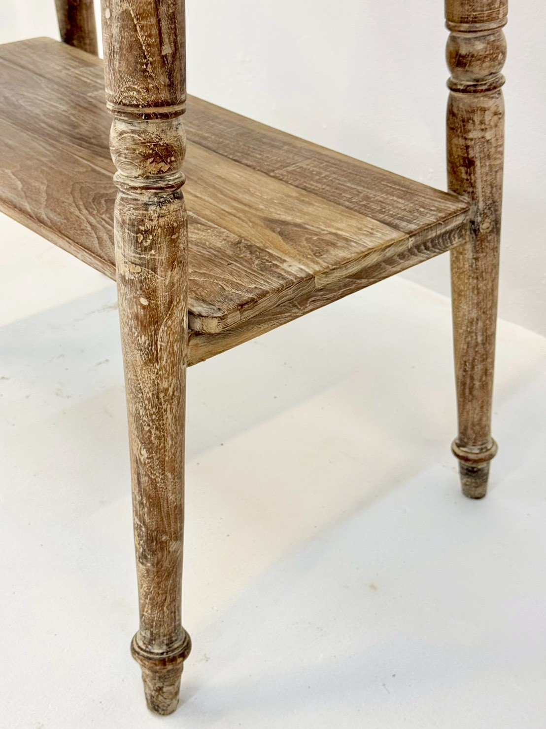 Lisbon Side Table – 68 cm Rustic Antique Wooden Two-Tier End Table, Turned Legs - RIVO HOMES