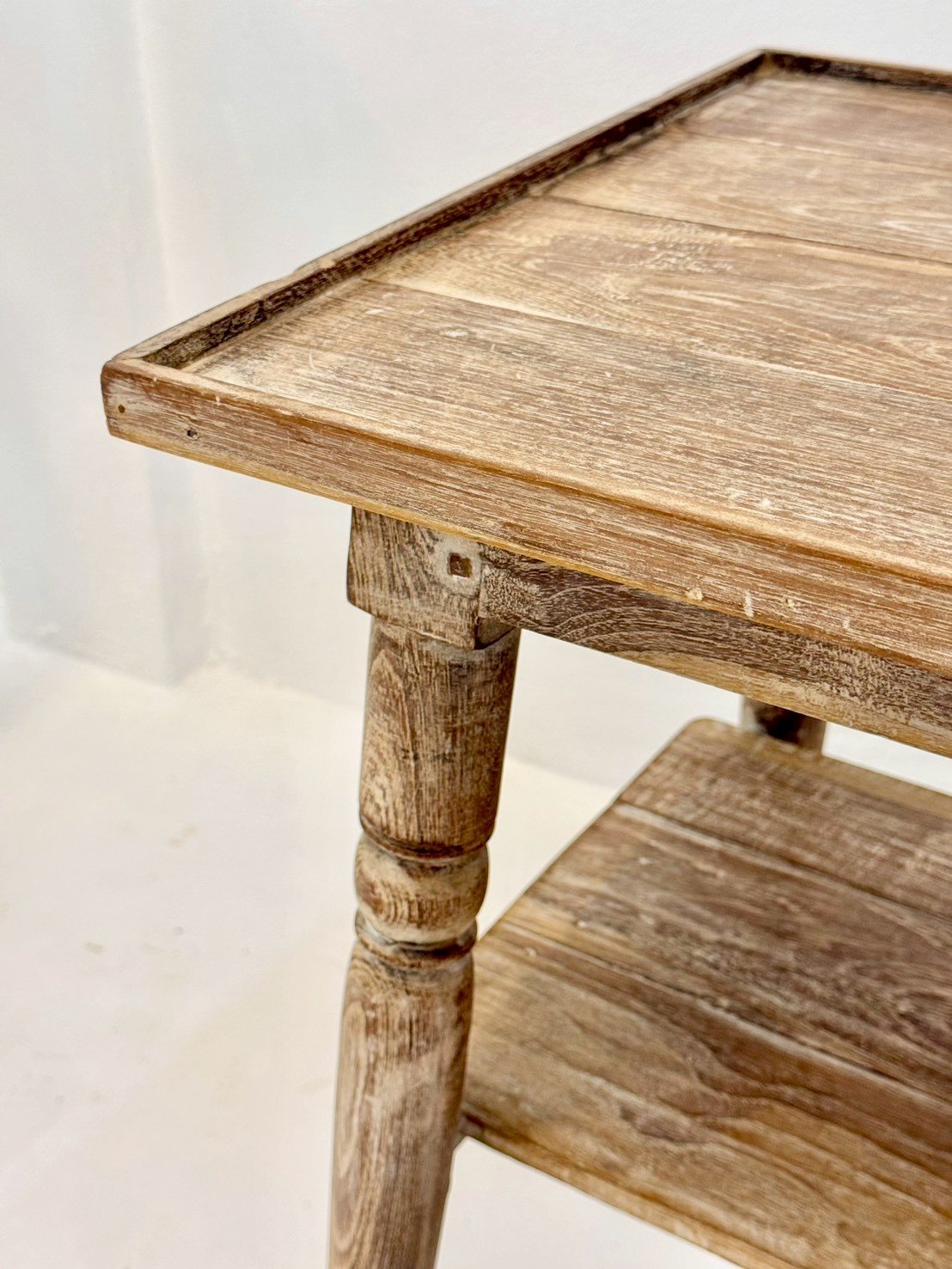 Lisbon Side Table – 68 cm Rustic Antique Wooden Two-Tier End Table, Turned Legs - RIVO HOMES