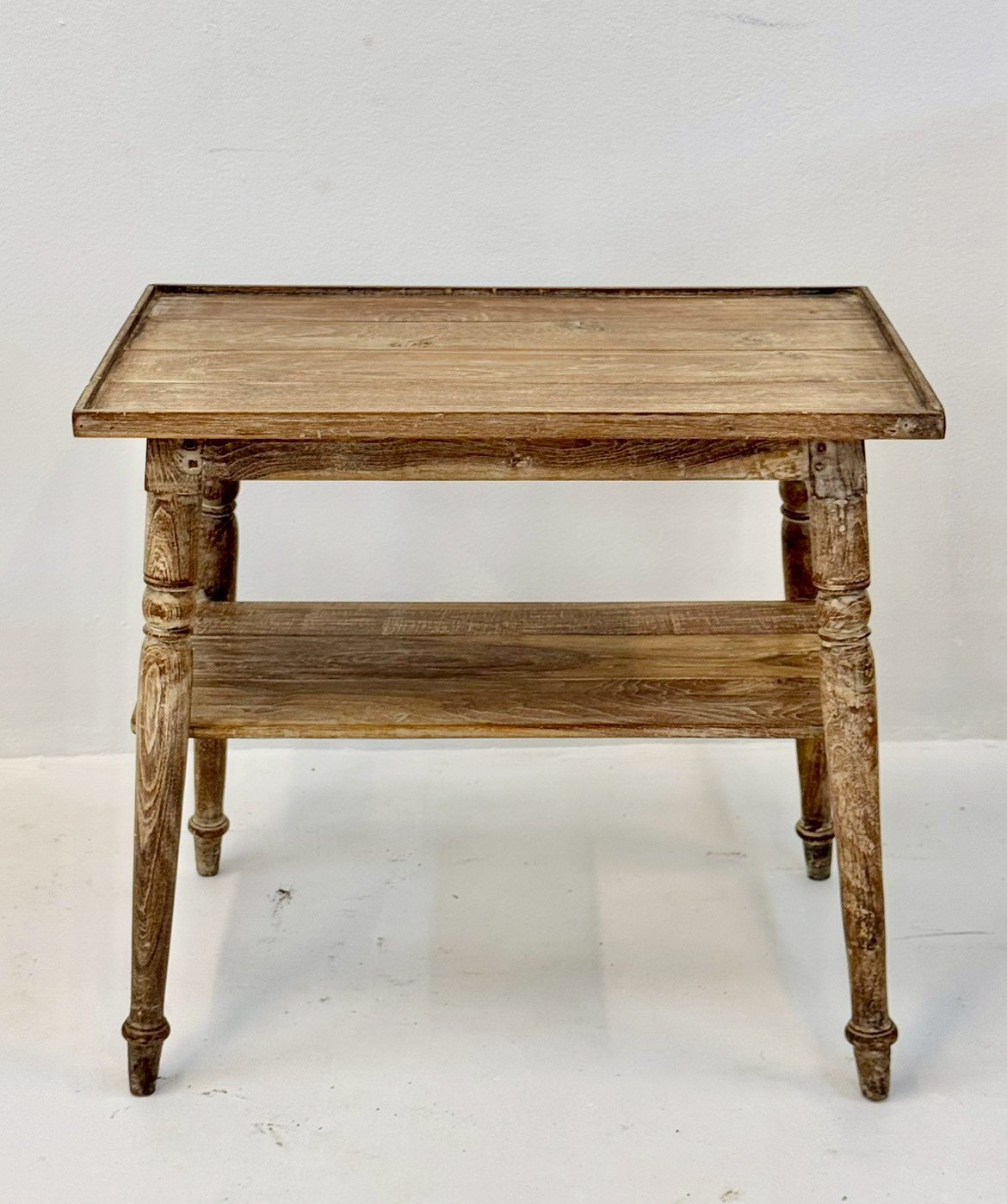 Lisbon Side Table – 68 cm Rustic Antique Wooden Two-Tier End Table, Turned Legs - RIVO HOMES