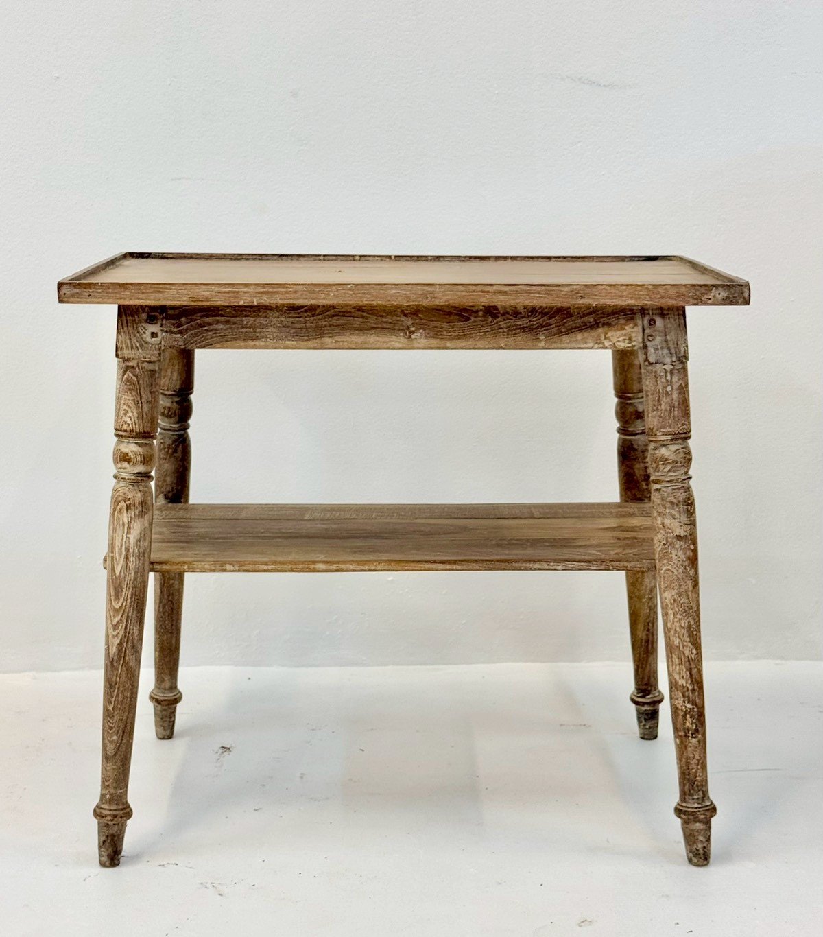 Lisbon Side Table – 68 cm Rustic Antique Wooden Two-Tier End Table, Turned Legs - RIVO HOMES