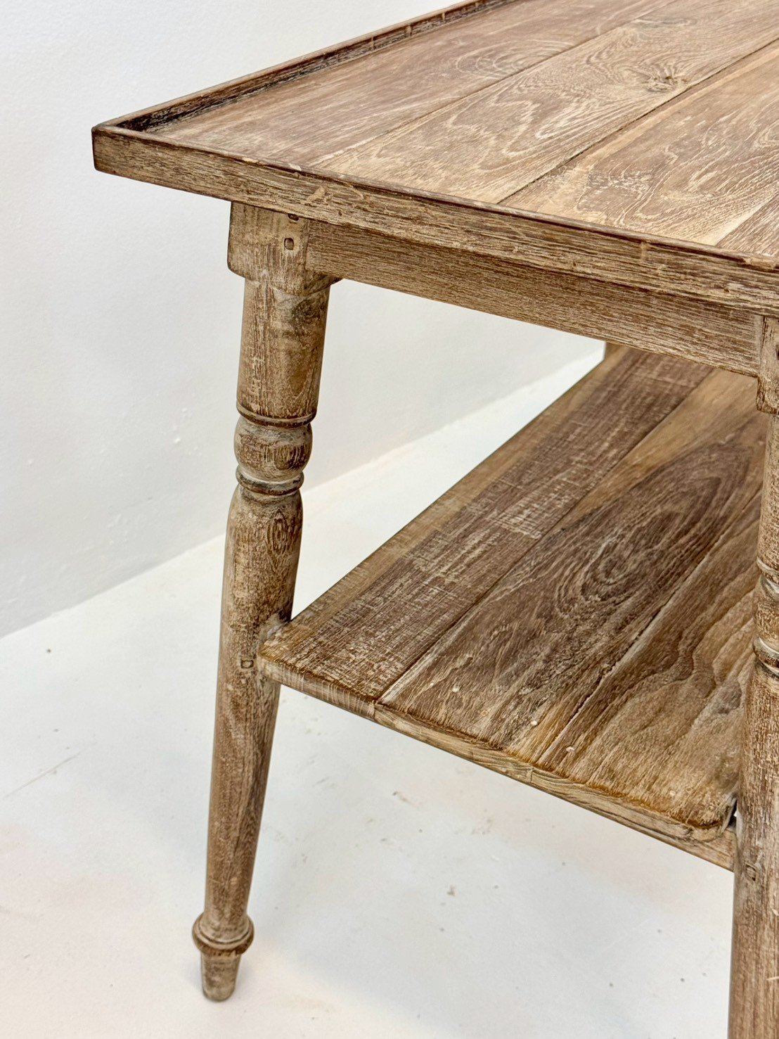 Lisbon Side Table – 68 cm Rustic Antique Wooden Two-Tier End Table, Turned Legs - RIVO HOMES