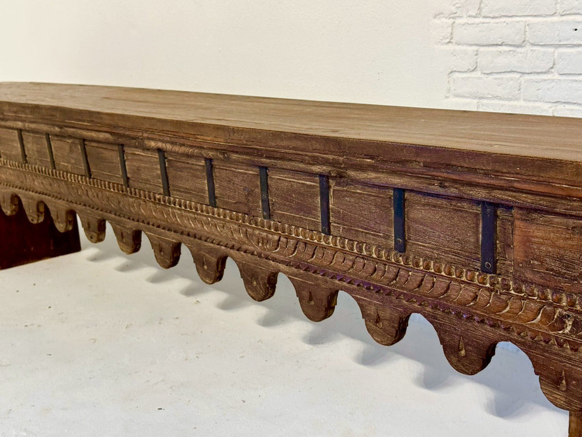 Long Hand Carved Bench – Hand Carved Wood Bench with Traditional Design W229 x D28 x H45 cm - RIVO HOMES