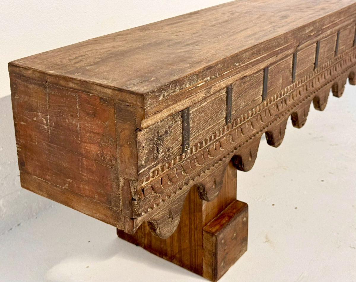 Long Hand Carved Bench – Hand Carved Wood Bench with Traditional Design W229 x D28 x H45 cm - RIVO HOMES