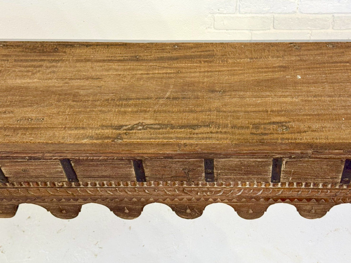 Long Hand Carved Bench – Hand Carved Wood Bench with Traditional Design W229 x D28 x H45 cm - RIVO HOMES
