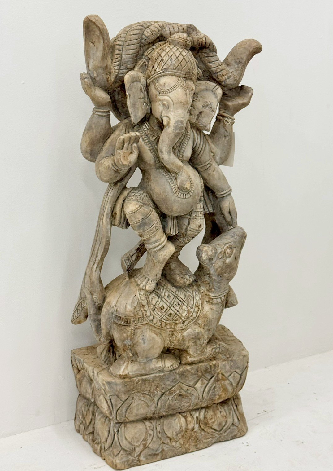 Lord Ganesh Hand Carved Statue – Tall Wooden Ganesh Statue for Mandir and Pooja W37 x D22 x 103 cm - RIVO HOMES