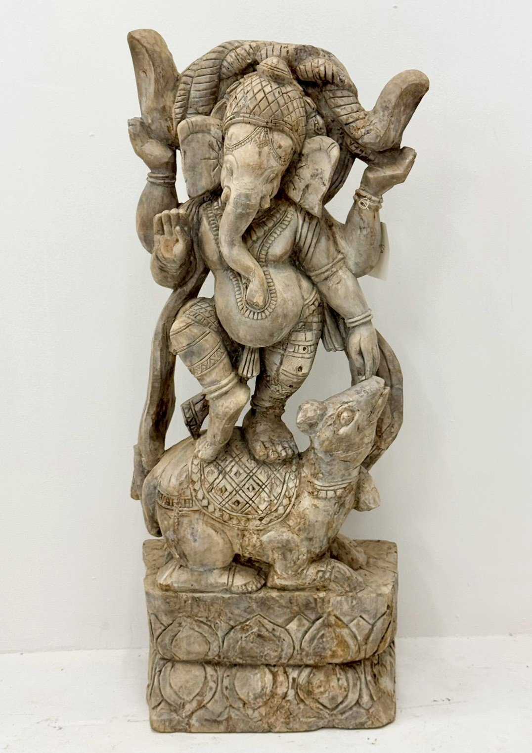 Lord Ganesh Hand Carved Statue – Tall Wooden Ganesh Statue for Mandir and Pooja W37 x D22 x 103 cm - RIVO HOMES