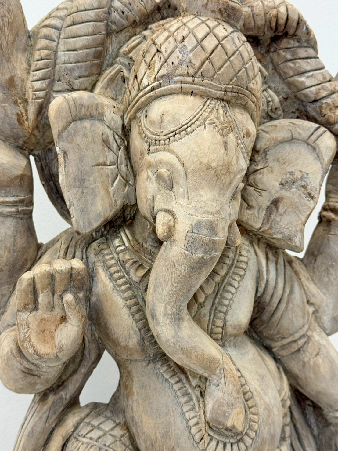 Lord Ganesh Hand Carved Statue – Tall Wooden Ganesh Statue for Mandir and Pooja W37 x D22 x 103 cm - RIVO HOMES