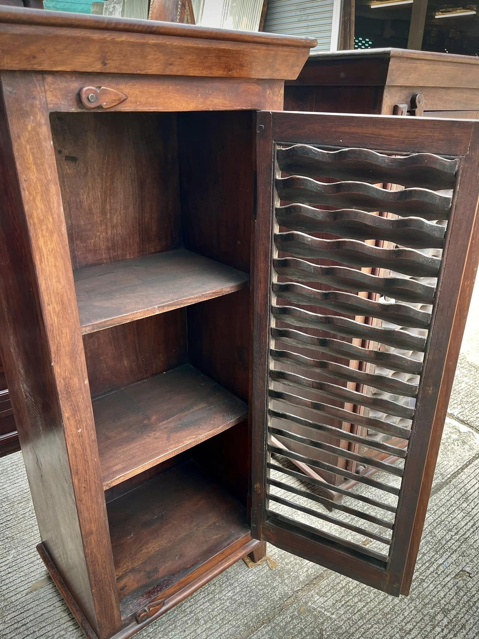 Louvered Front Door Cabinet – Wooden Dark Cabinet with Wavy Louvered Design - RIVO HOMES