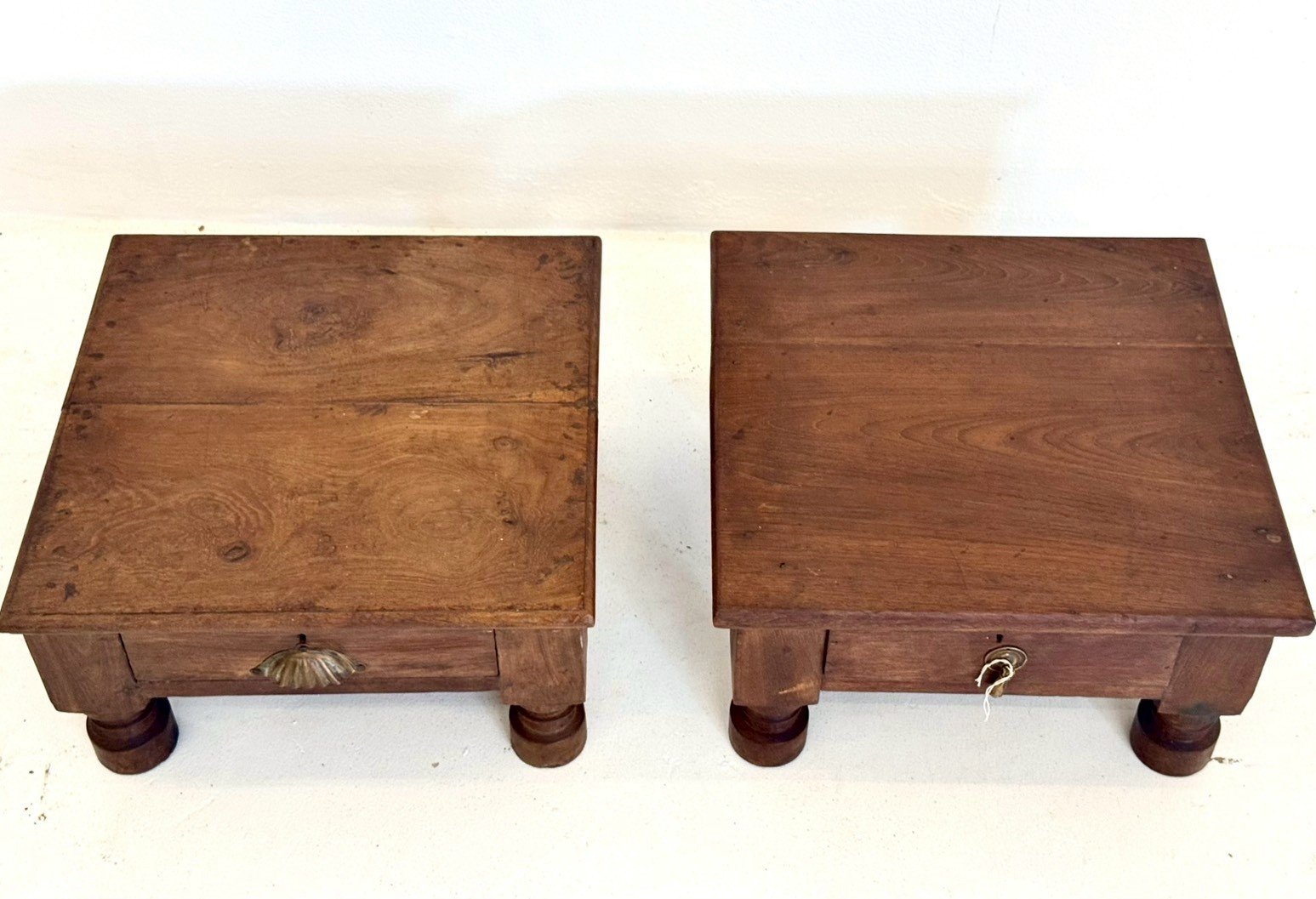 Low Height Side Table Set Of 2 – Pair Tables with Rustic Antique Finish W45 x D45 x H24 cm - RIVO HOMES