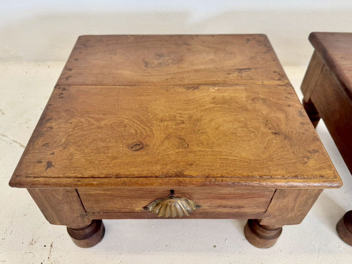 Low Height Side Table Set Of 2 – Pair Tables with Rustic Antique Finish W45 x D45 x H24 cm - RIVO HOMES