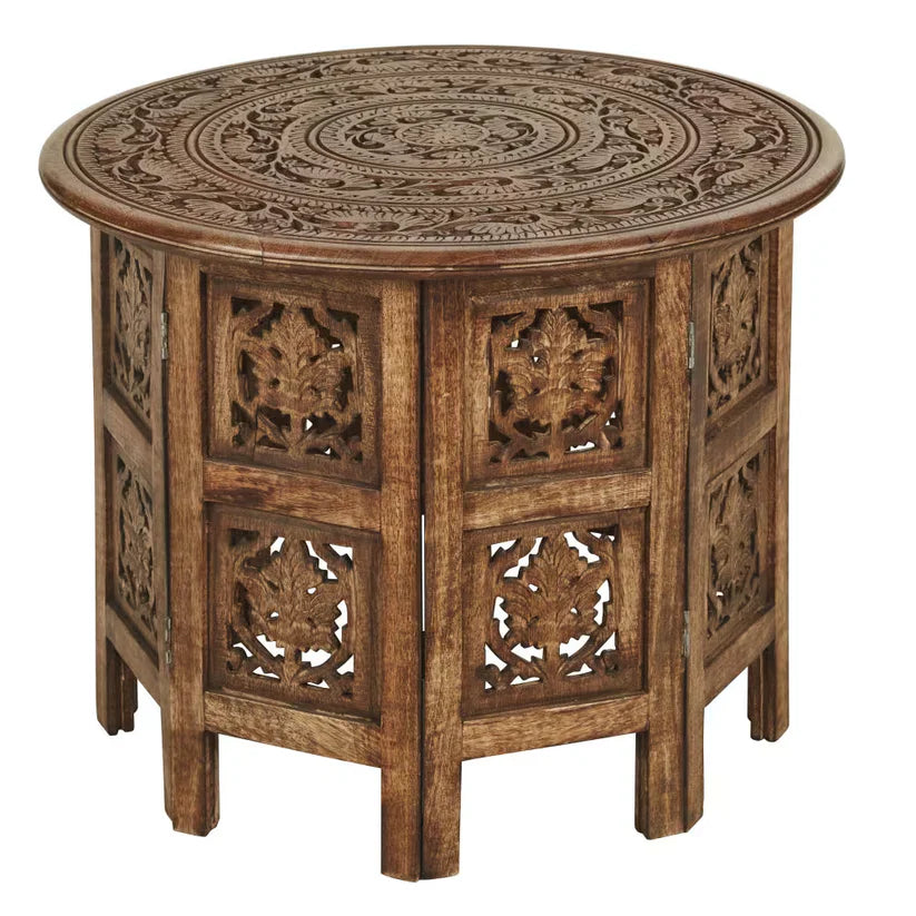 mango wood carved end table