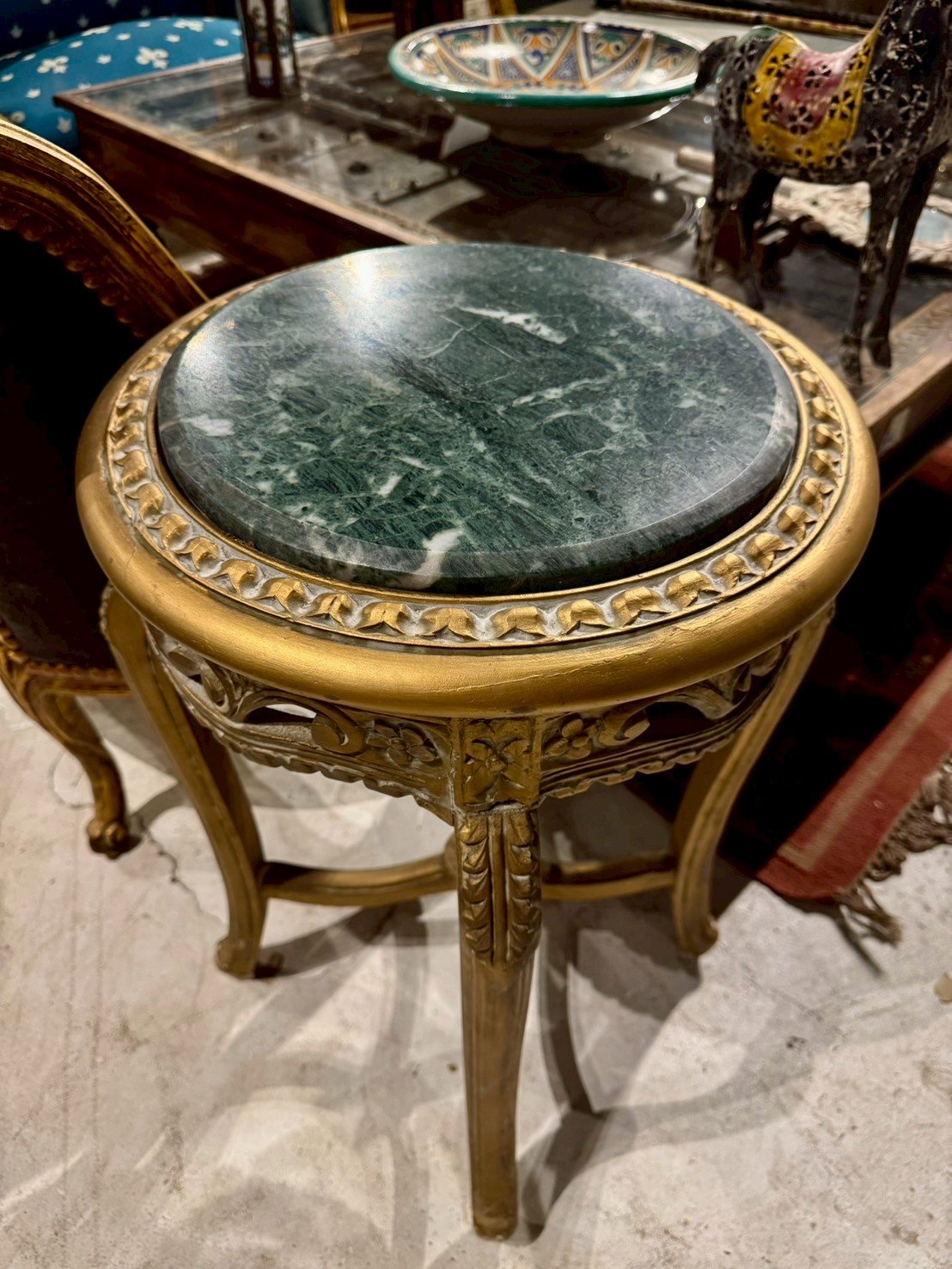 Marble Top Wooden Carved Side Table – Green Marble Side Table with Gold Cabriole Legs W43 x D43 x H69 cm - RIVO HOMES