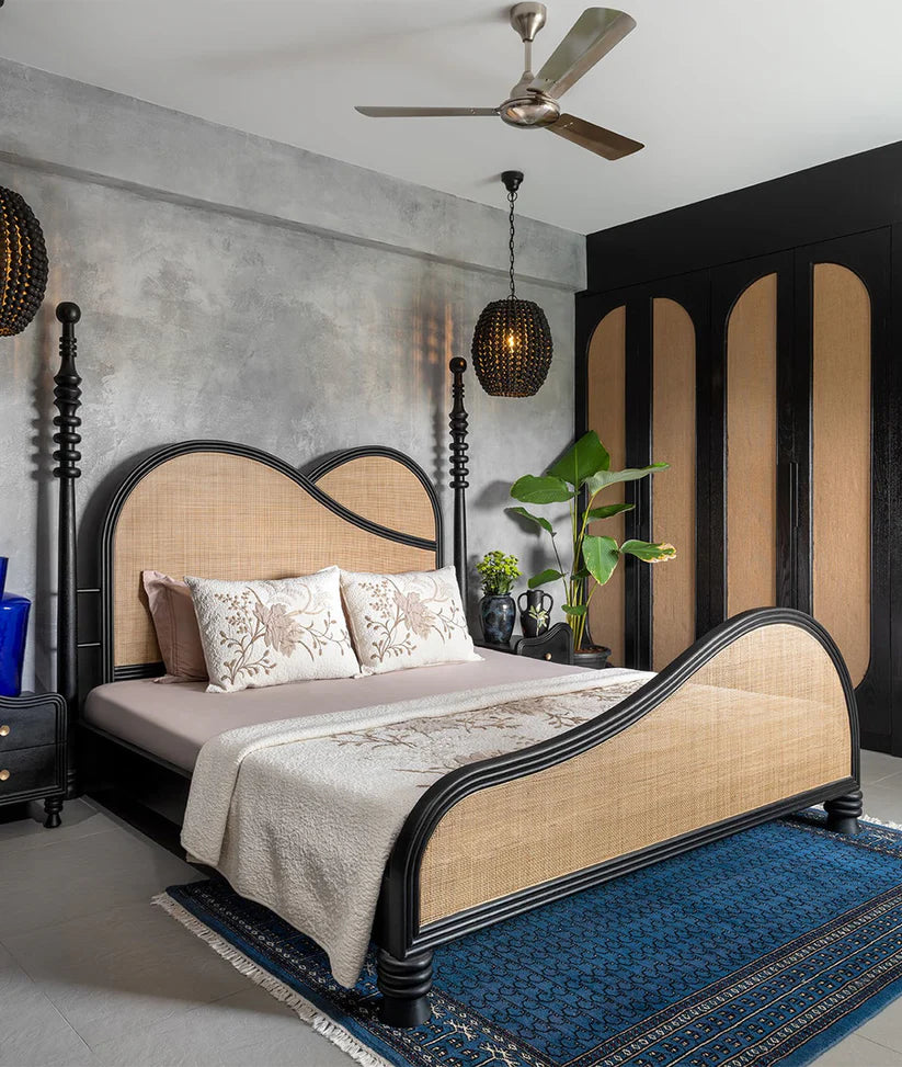 matt black rattan bed
