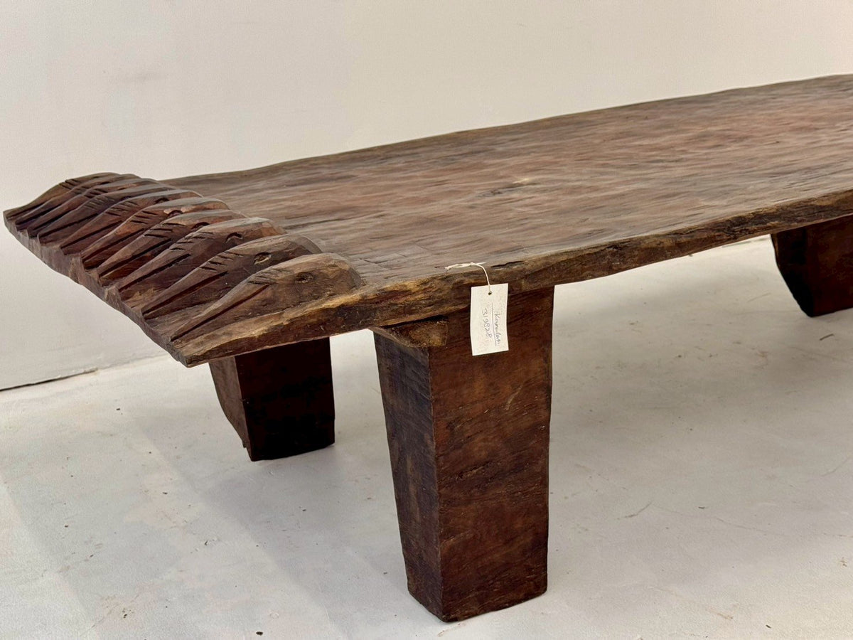 Mythical Carved Center Table – Antique Center Table with Hand-Carved Naga Motifs W228 x D117 x H59 cm - RIVO HOMES