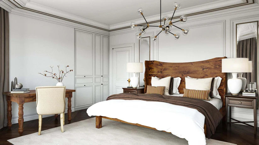 natural finish king bed