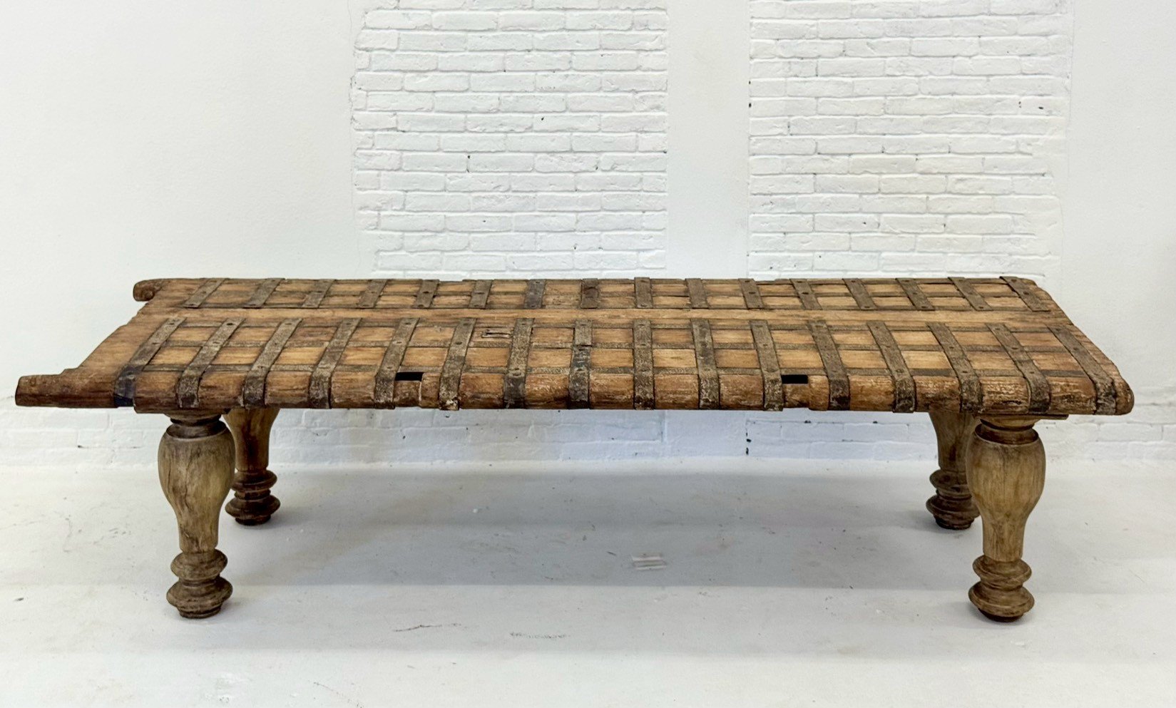 Old Door Coffee Table – Antique Coffee Table with Reclaimed Door Top and Turned LegsW188 x D69 x H46 cm - RIVO HOMES