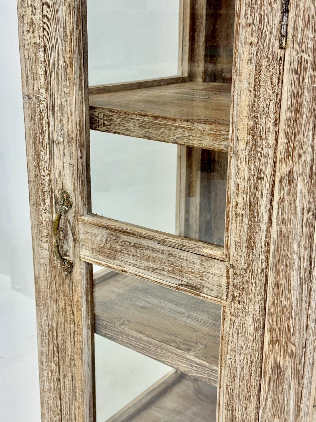 Oliver Tall Cabinet – Rustic Narrow Wooden Cabinet with Glass Door and Decorative Top RailW44 x D41 x H143 cm. - RIVO HOMES