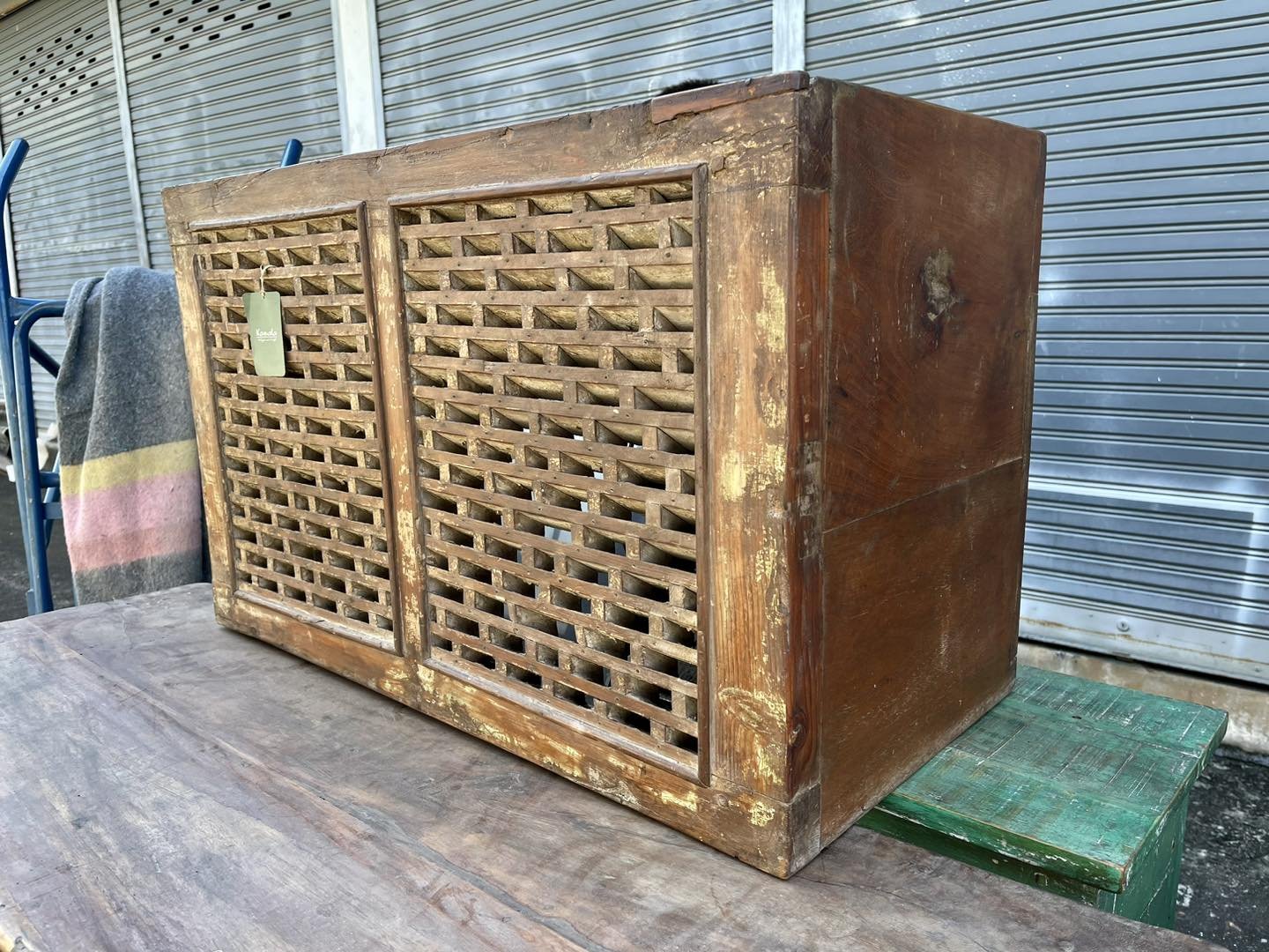 Open Top Carved Wooden Storage Box – Storage Open Box with Lattice Jali Carvings W78 x D38 x H48 cm. - RIVO HOMES