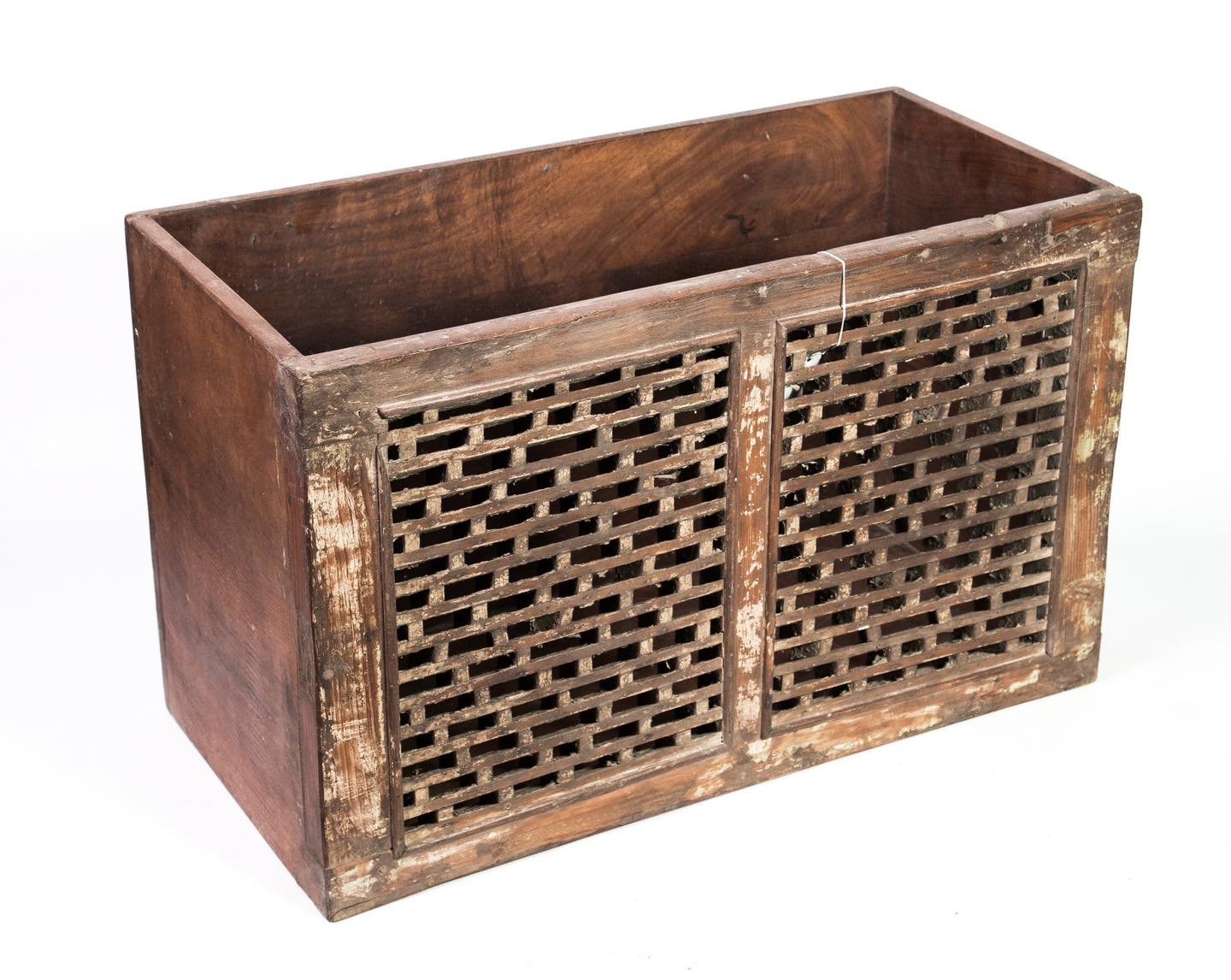 Open Top Carved Wooden Storage Box – Storage Open Box with Lattice Jali Carvings W78 x D38 x H48 cm. - RIVO HOMES