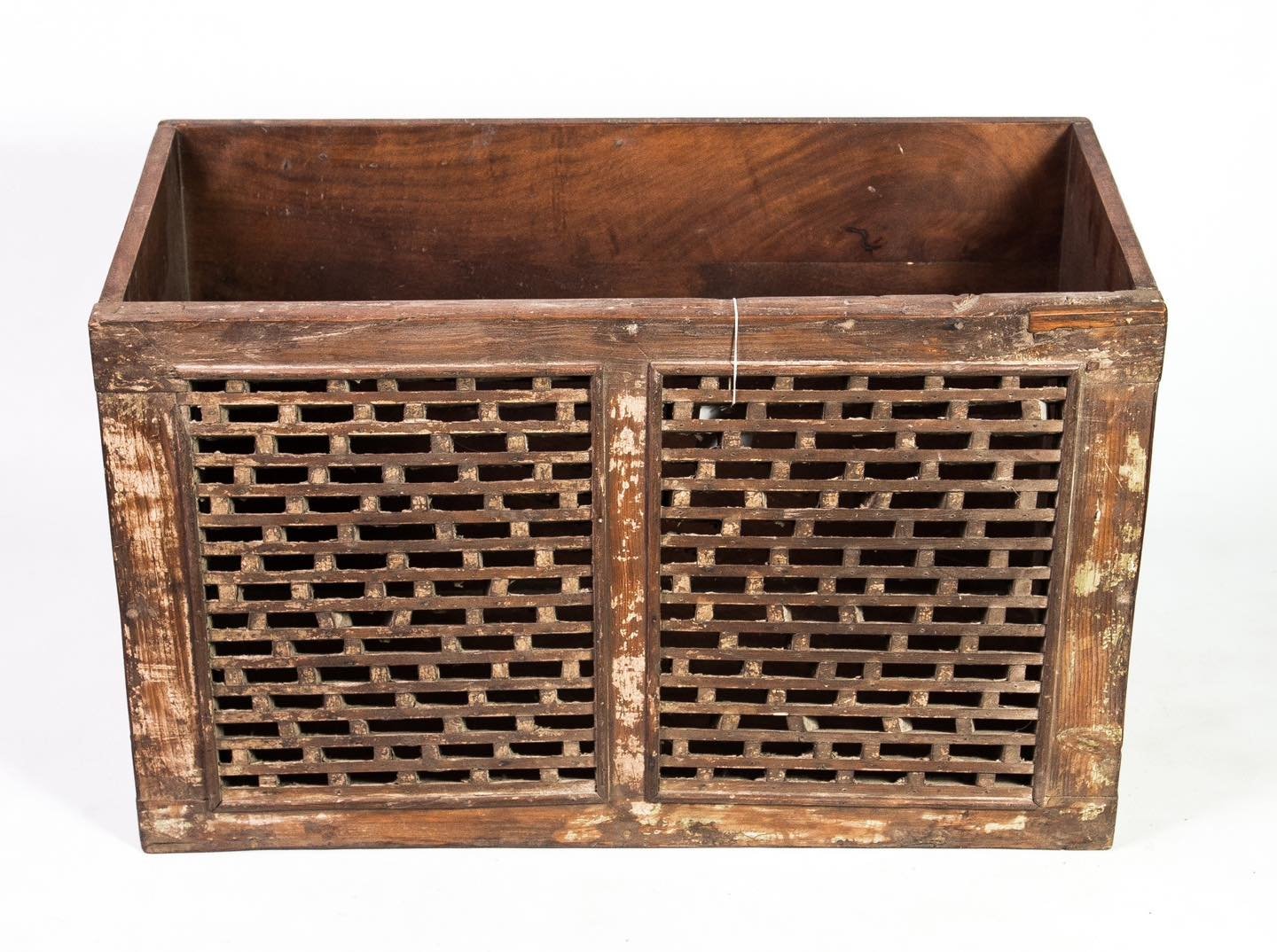 Open Top Carved Wooden Storage Box – Storage Open Box with Lattice Jali Carvings W78 x D38 x H48 cm. - RIVO HOMES