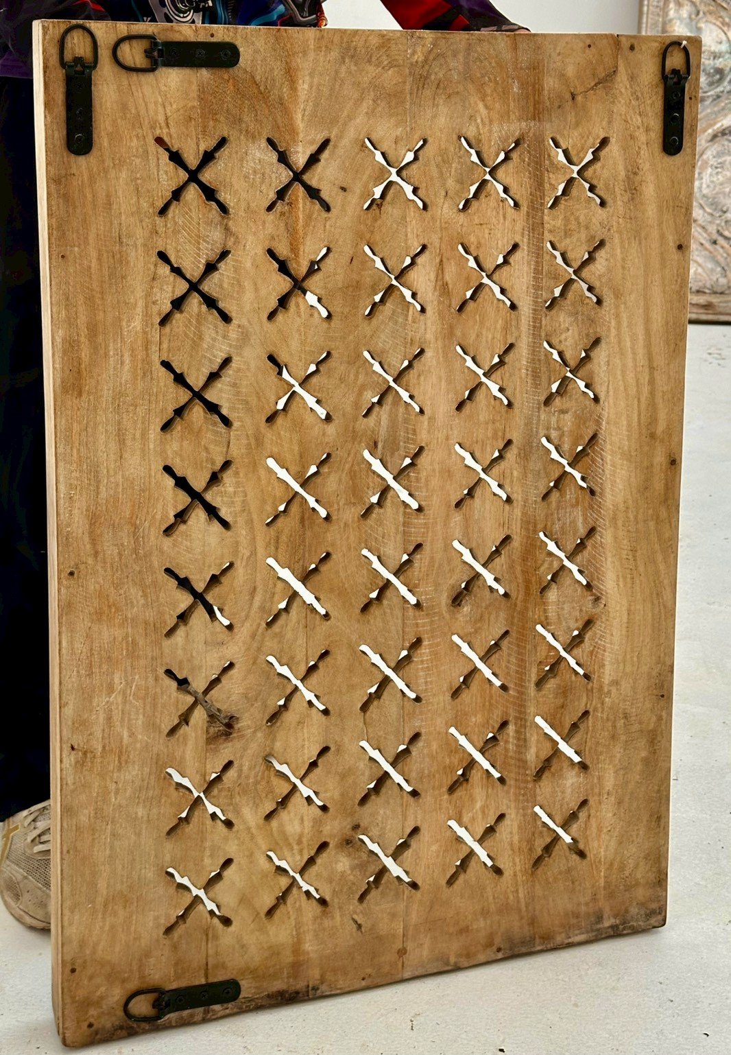 Pillared Openwork Wooden Panel – Big Wooden Panel with Hand Carving Jali Design W62 x D6 x H92 cm - RIVO HOMES